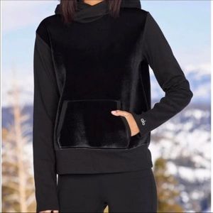Velvet alo yoga authentic black hoodie pull over velour hood sweatshirt